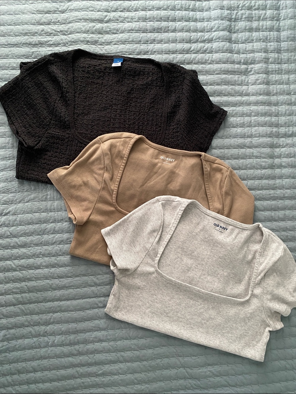 3-Pack Bundled Old Navy Square Neck Knit Top - Black, Taupe, Light Gray